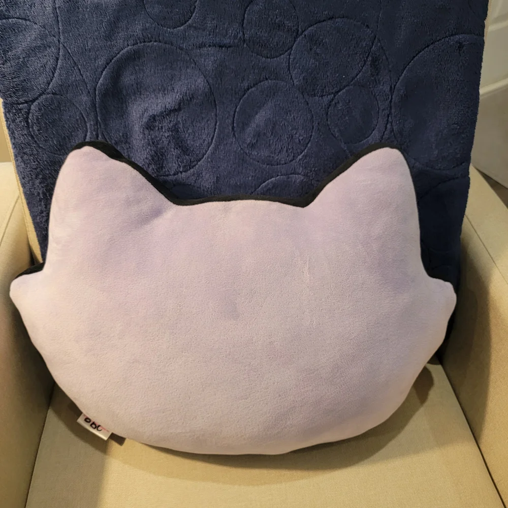 Cute Cat Face Pillow with Glasses - Purple and Pink